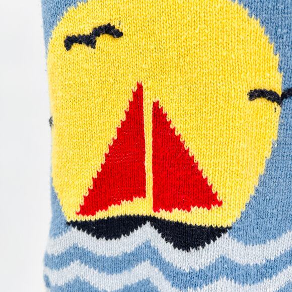 Vintage 80s Crystal-Kobe Cotton Nautical Sailboat Lighthouse Knit Sweater Vest - Picture 3 of 7